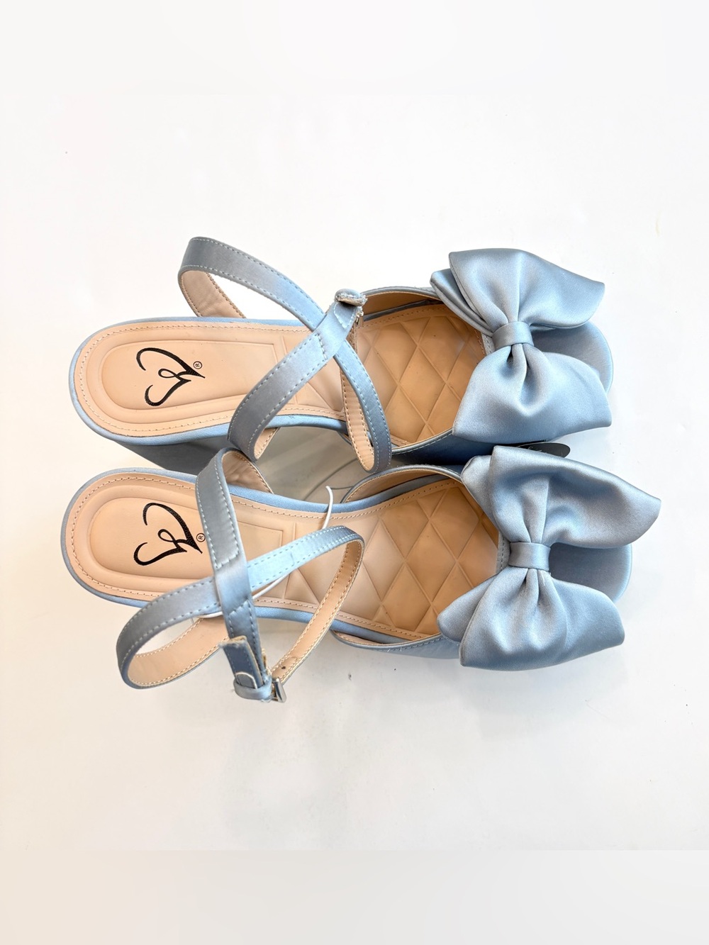 Light Blue Satin Platform Heels Bow Ankle Strap Block Heel Sandals Sz 8 - Picture 5 of 9